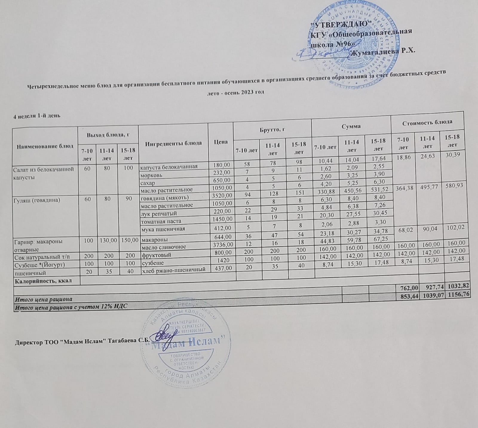Меню лето-весна  2023  5 неделя  1-5 день