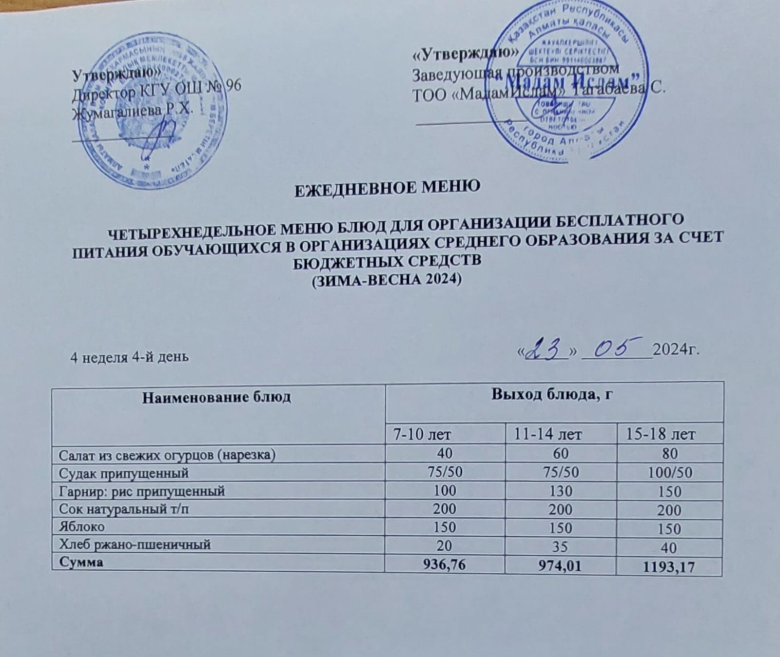 "Ас мәзірі 23.05.2024""