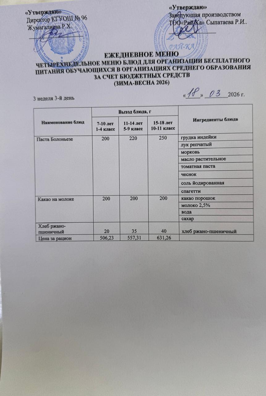 Ас мәзірі/Меню 18.03.2026
