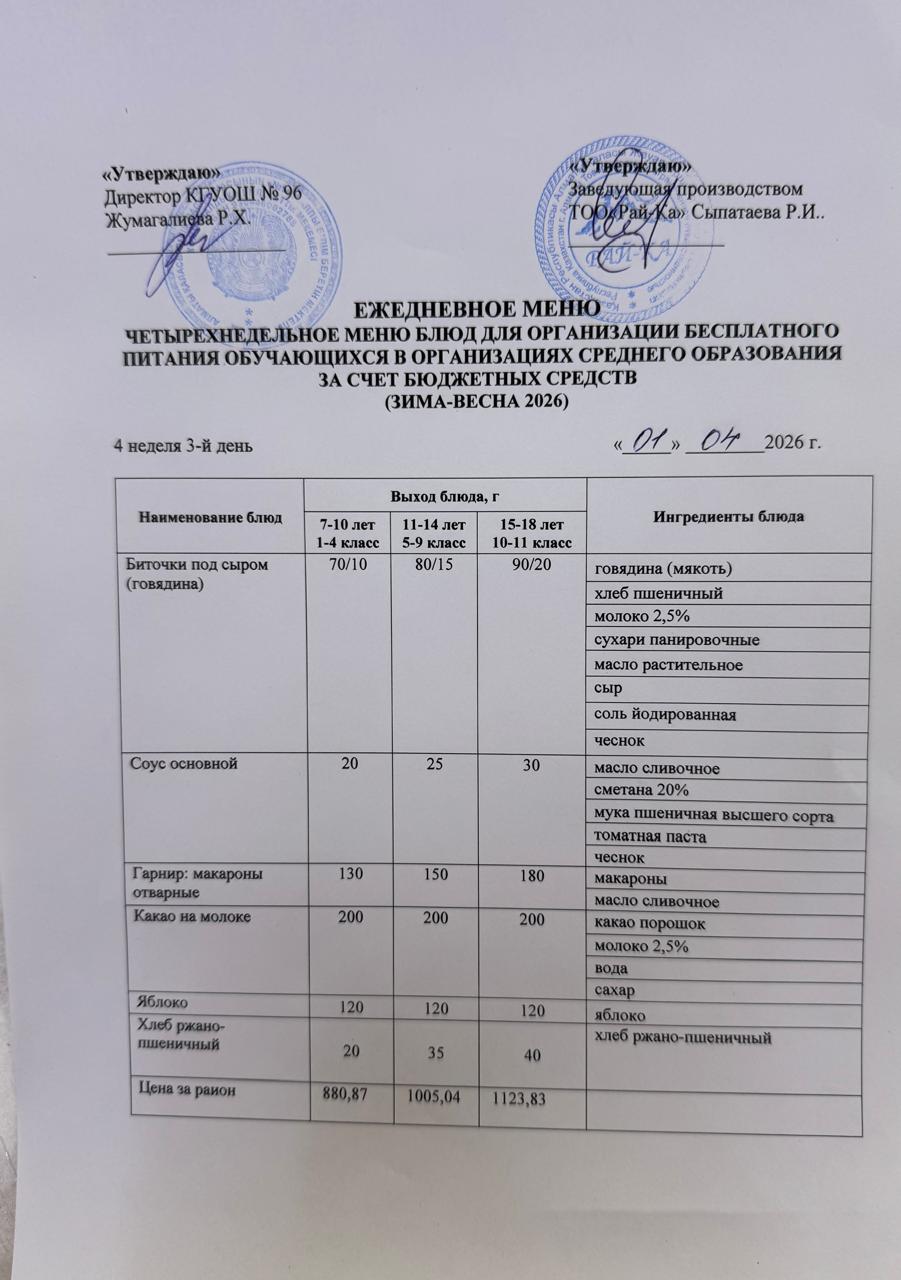Ас мәзірі/Меню 01.04.2026