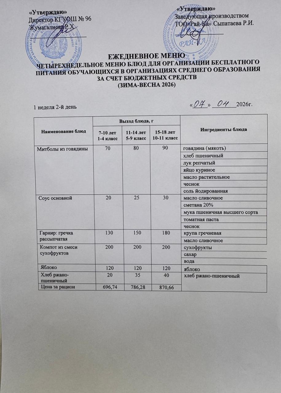 Ас мәзірі/Меню 07.04.2026
