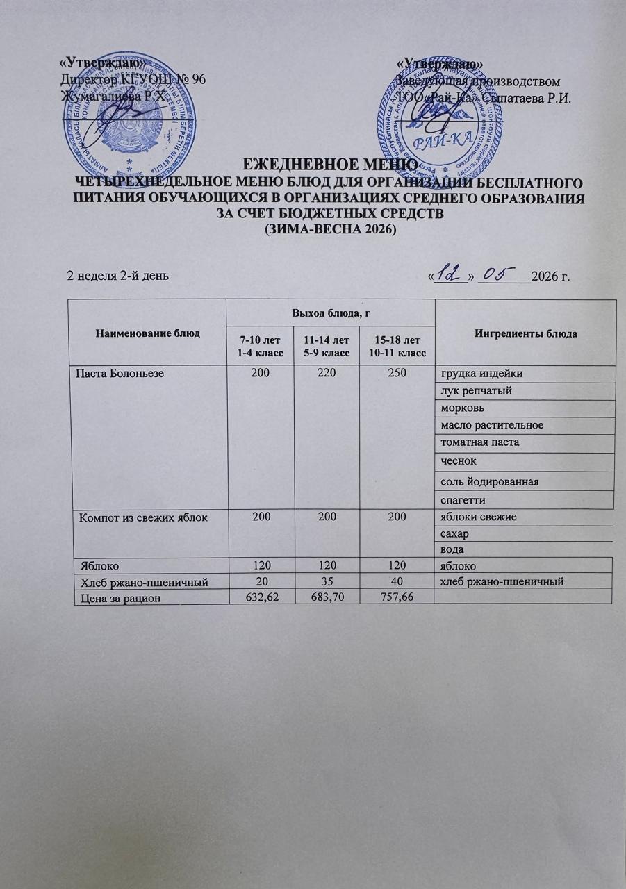 Ас мәзірі/Меню 12.05.2026