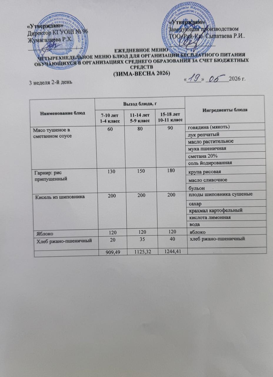 Ас мәзірі/Меню 19.05.2026